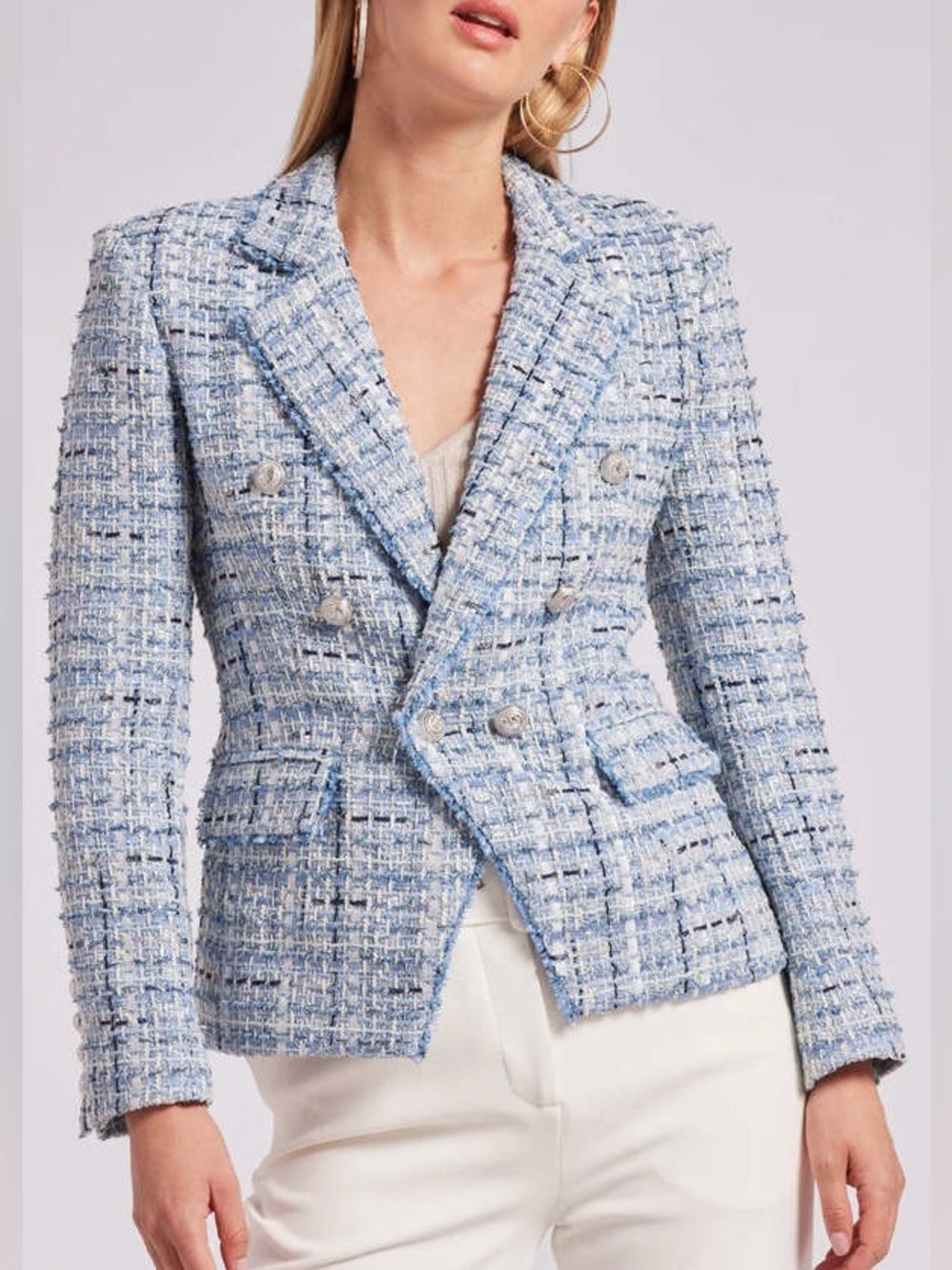 Generation Love Eliza Tweed Blazer Blue Silver Double Breasted Sz S - Picture 1 of 14